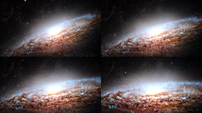 无缝圈星系通过外太空向明亮的银河系探索。4k环路动画，通过发光的星云，云团和星团飞行。太空旅行NGC