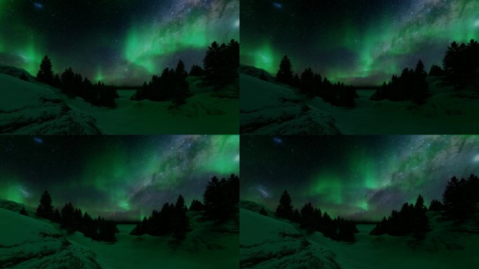 绿色北极光极光白雪奇幻3D风格宇宙背景蓝色星空