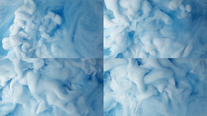 白云和蓝云混合在水中的抽象墨水.