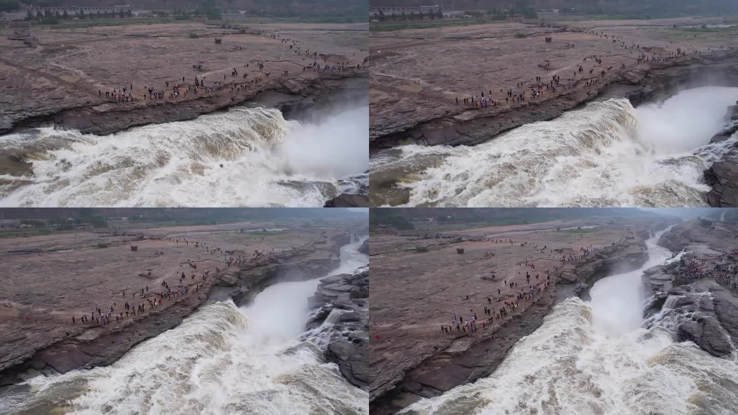 航拍山西旅游路临汾段吉县壶口瀑布特写