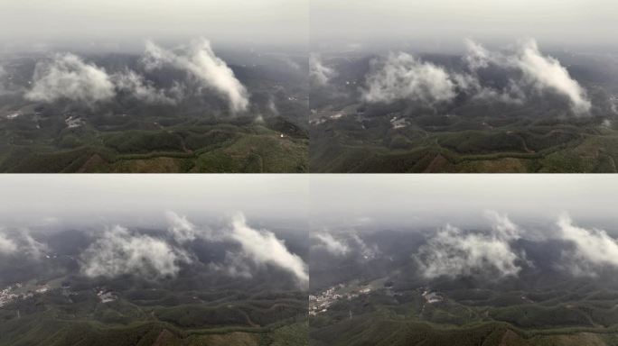 航拍粤西森林群山生态系统天气变化