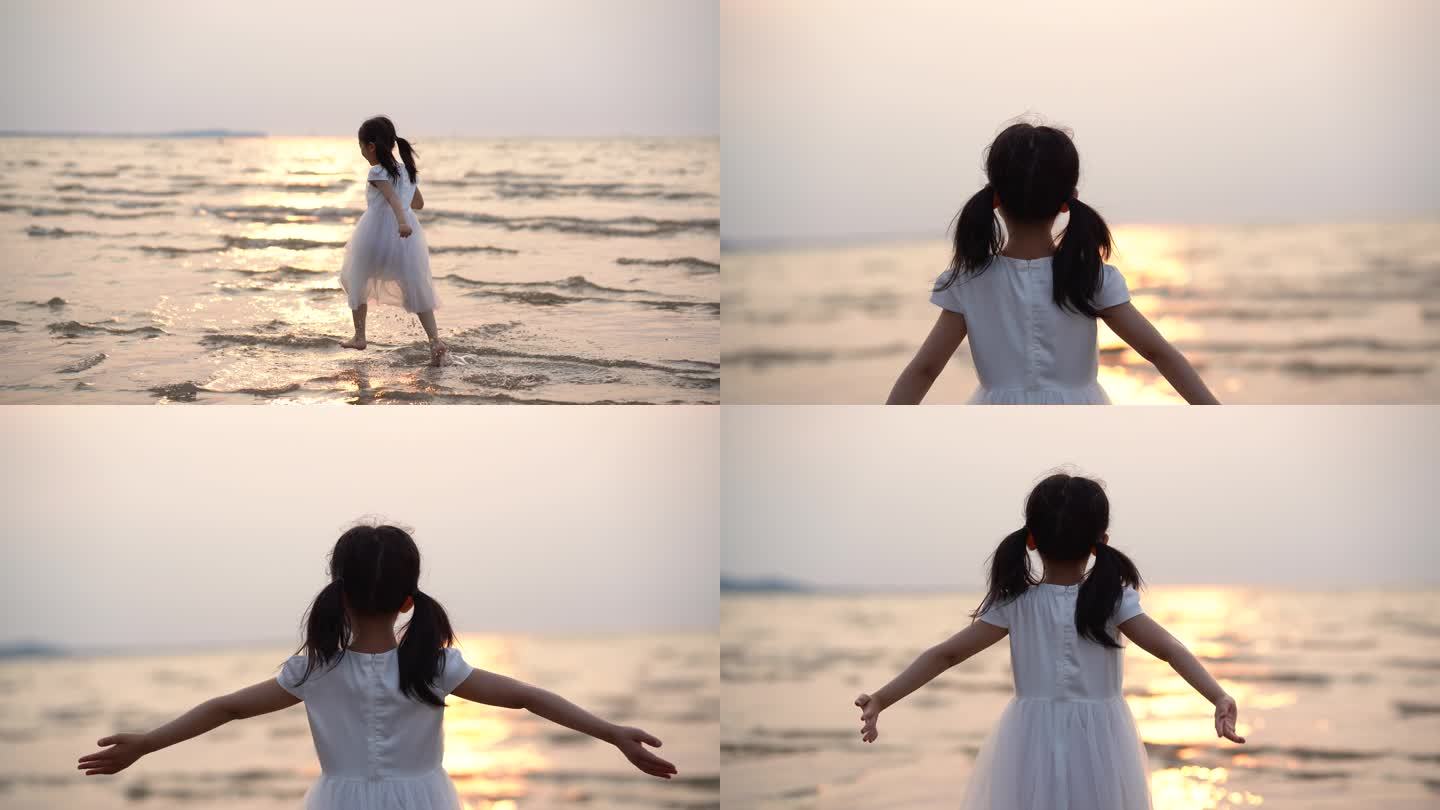 小女孩海边奔跑