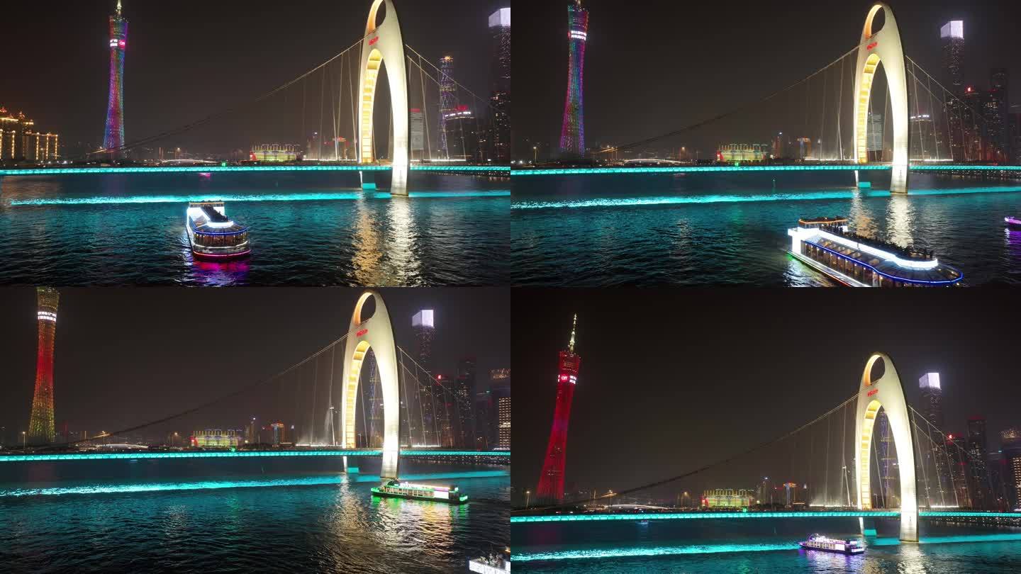 晚上猎德大桥珠江河畔珠江夜游