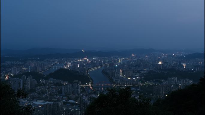 4K日转夜延时 城市俯瞰夜景 韶关黄岗山