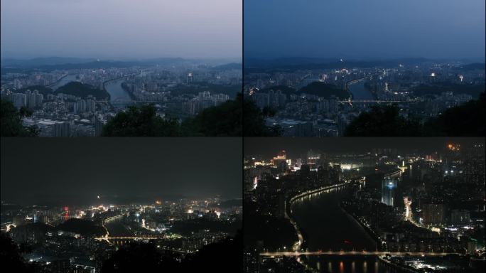 4K日转夜延时 城市俯瞰夜景 韶关黄岗山