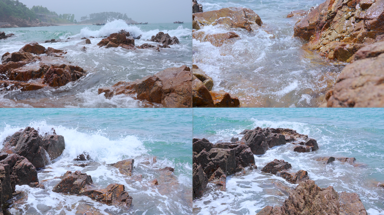 【4K】海浪拍打礁石空镜延时长视频