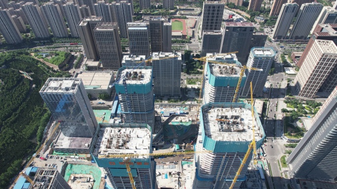 城市房地产高楼住宅小区施工现场航拍