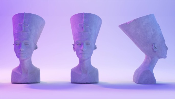古罗马白色大理石在浅背景上转动娜芙蒂蒂的头。无缝循环3D动画。