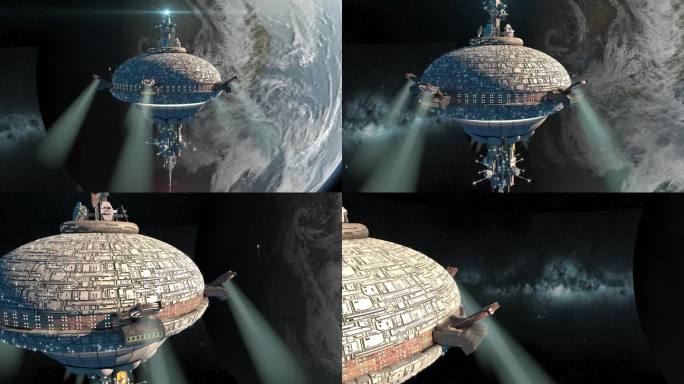 不明身份的外星飞船在地球附近飞行，进行未来主义电子游戏、幻想背景和星际深空旅行.