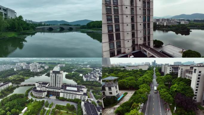 4K-江南大学小桥湖面环绕跟随航拍