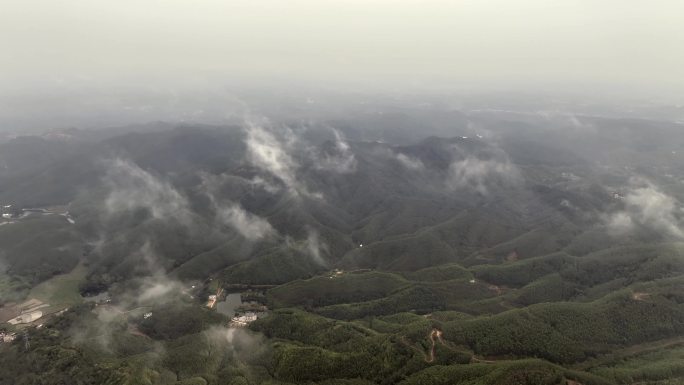 航拍粤西森林群山生态系统天气变化