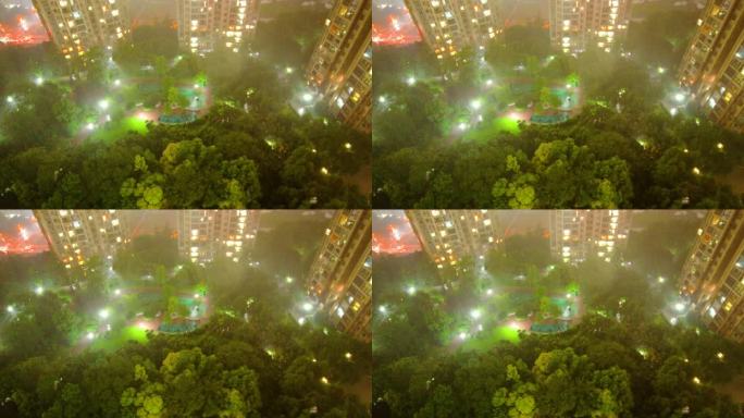 小区下雨城市夜景雨季雨夜