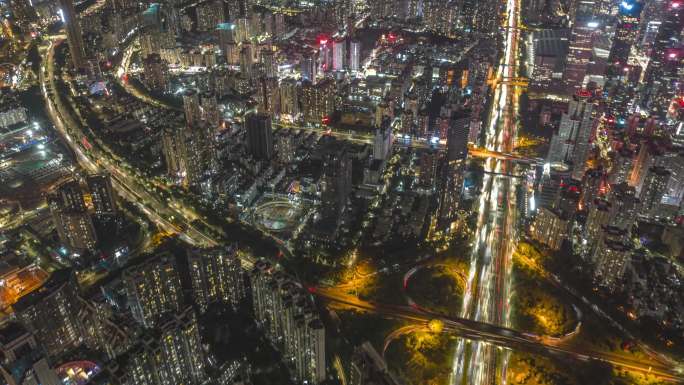 航拍深圳道路夜景车流延时合集