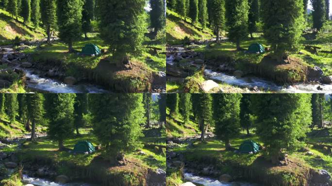 森林溪水边露营帐篷