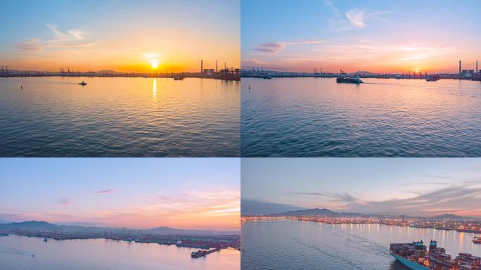 夕阳下的青岛前湾港