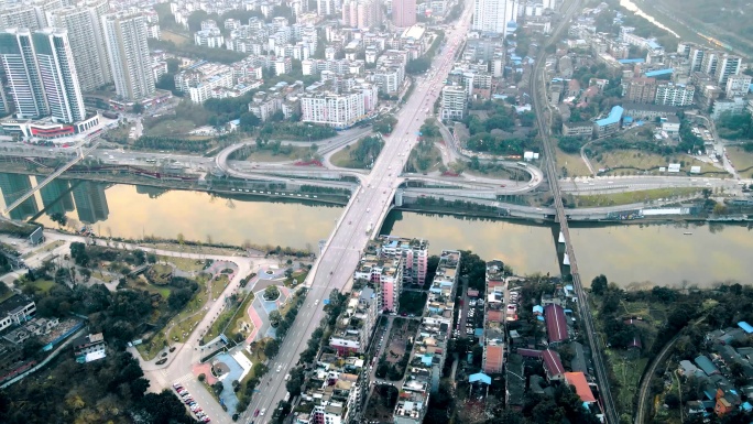 自贡东兴寺大桥航拍大景延时