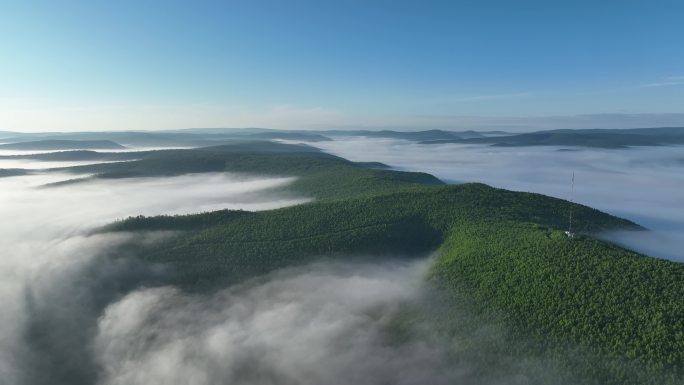 航拍黎明辽阔山川云海风景