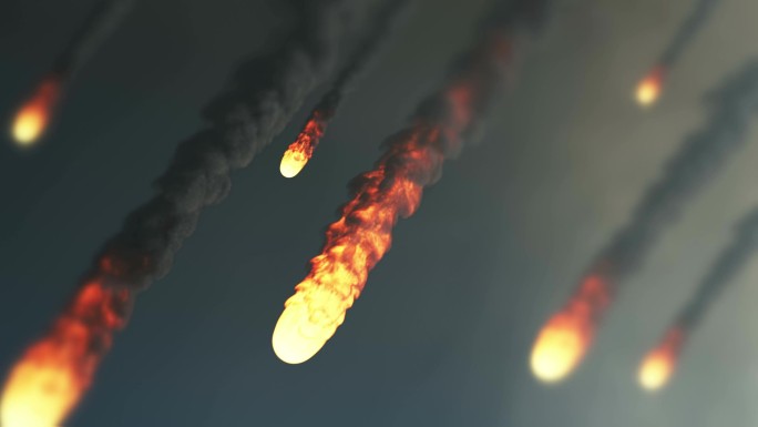 3d在地球大气层中燃烧的流星雨的动画