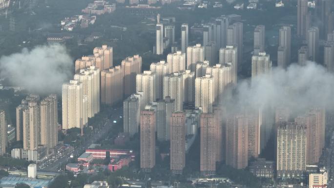 西安日出云海空景城市通用素材城市云海交通