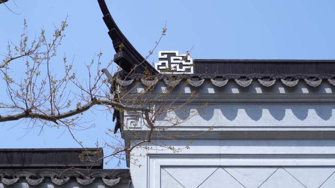 传统中式建筑围墙屋檐瓦片