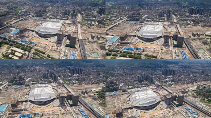 广州白云火车站工程建设大范围航拍延时