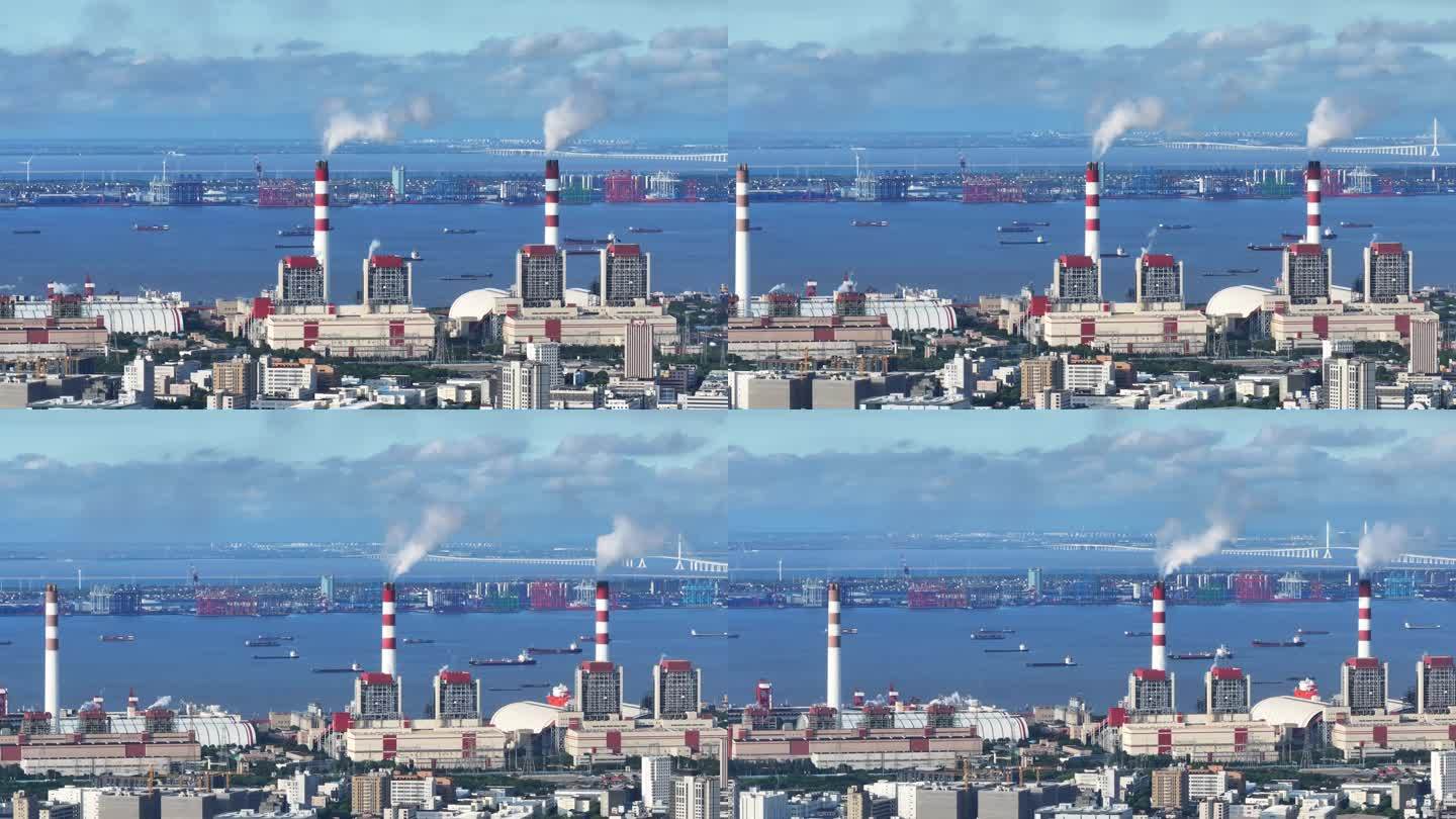 4K原素材-航拍上海外高桥，远眺长兴岛