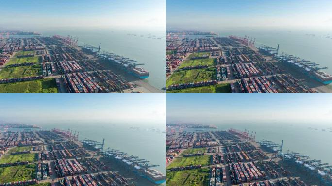 4k广州南沙港货运码头集装箱航拍延时