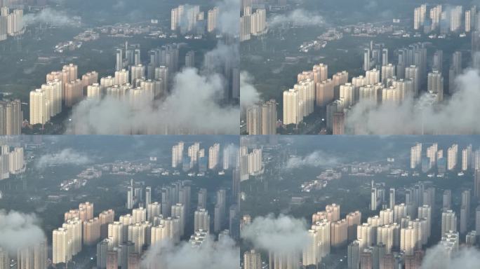 西安日出云海空景城市通用素材城市云海交通