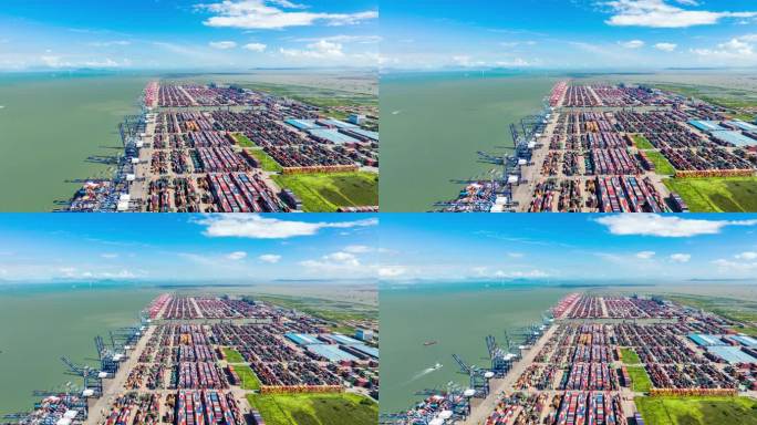 4k广州南沙港货运码头集装箱航拍延时