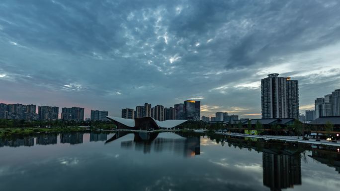 成都天府艺术公园天空延时流云水天一色延时