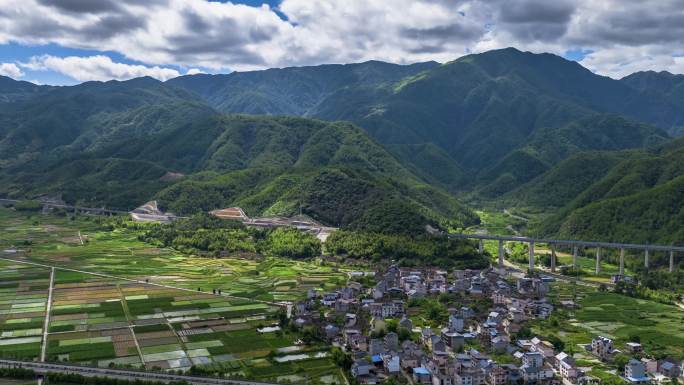 延时-乡村水稻种植公路桥梁