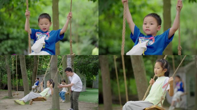 荡秋千、户外儿童玩耍