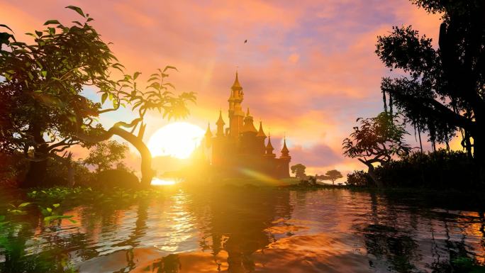 日落时的童话城堡