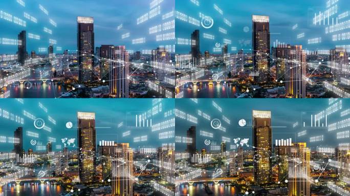 商业数据分析界面飞越智慧城市，展示变革的未来