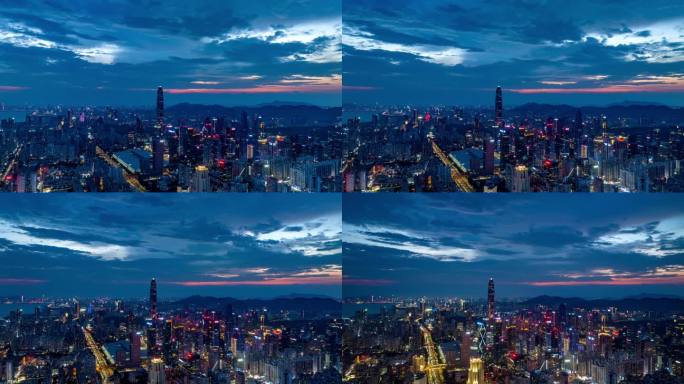 深圳城市灯光亮起航拍延时