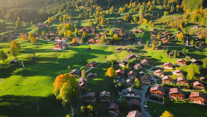 瑞士著名旅游胜地瑞士美丽的自然与乡村的空中景观.