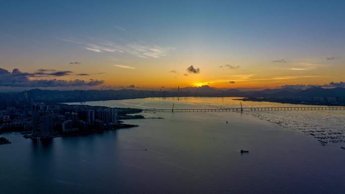 深圳城市大景日出航拍延时