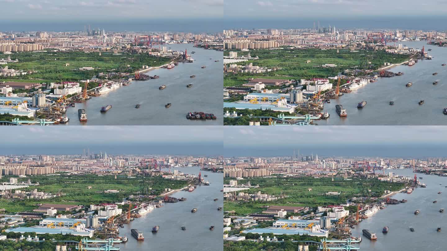 视频原素材-航拍上海高行工业区全景