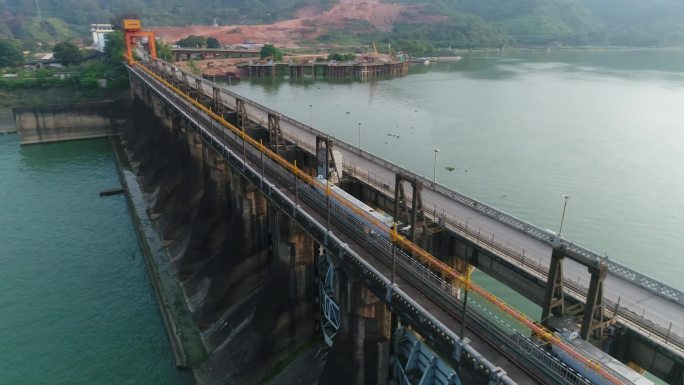 横县西津水库大坝水库航拍