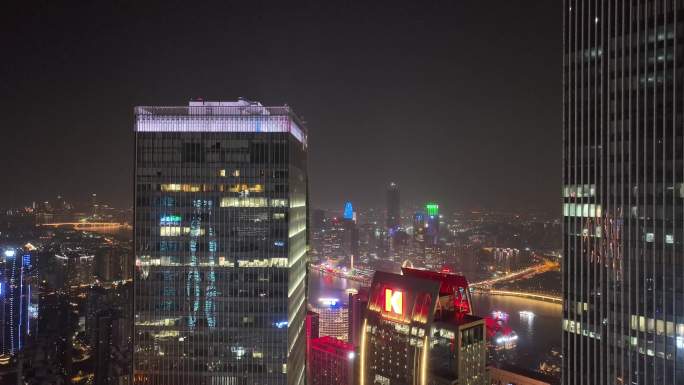 航拍广州CBD夜景周大福国际金融中心