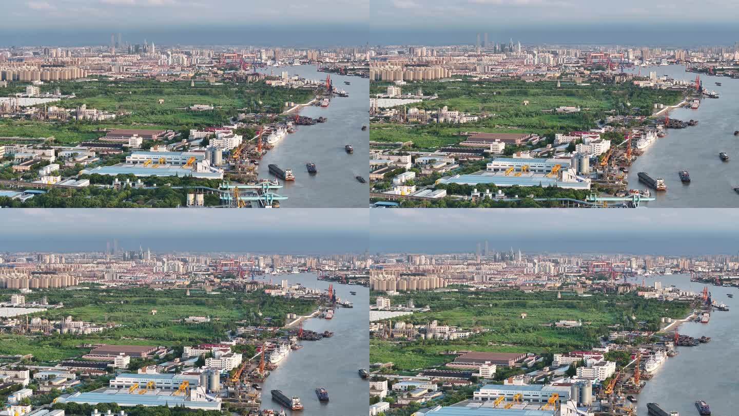 视频原素材-航拍上海高行工业区全景