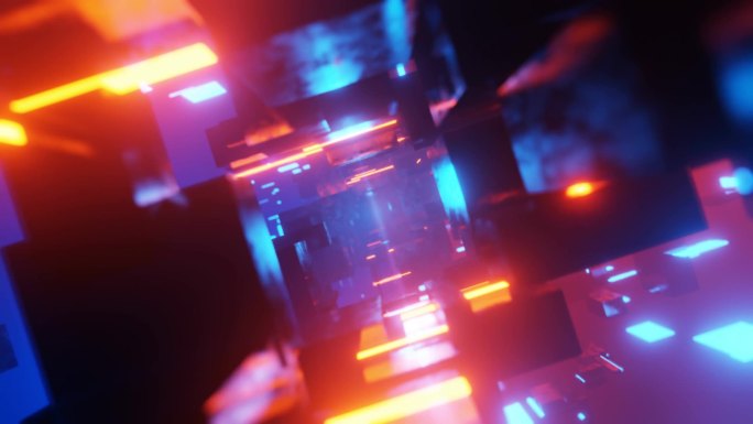 未来隧道激光立方体几何网络空间虫孔网络庞克背景3D渲染