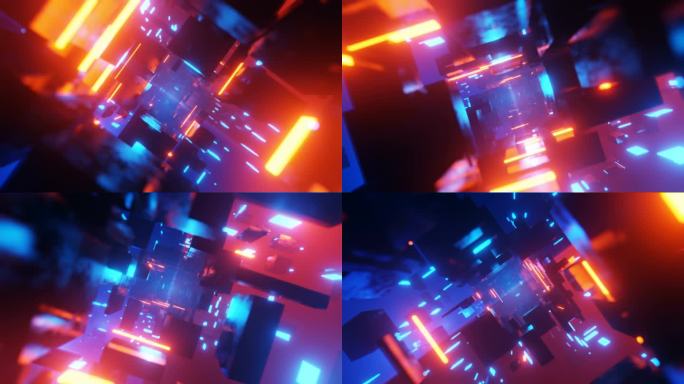 未来隧道激光立方体几何网络空间虫孔网络庞克背景3D渲染