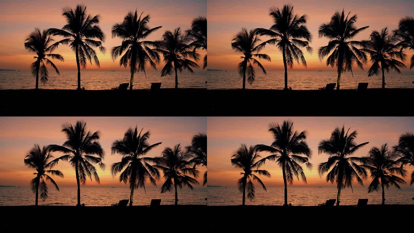 晚上在泰国芭堤雅海滩上的日落