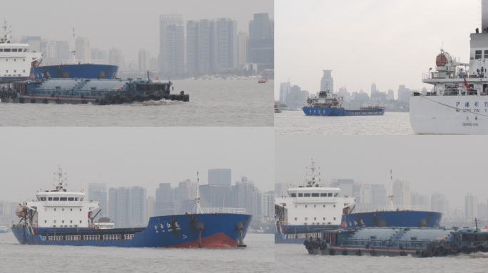 上海港口 黄浦江上的大型货运游轮