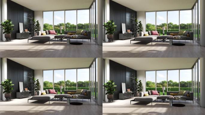 图片说明3D渲染大型豪华现代明亮的室内客厅计算机模拟数字生成的图像