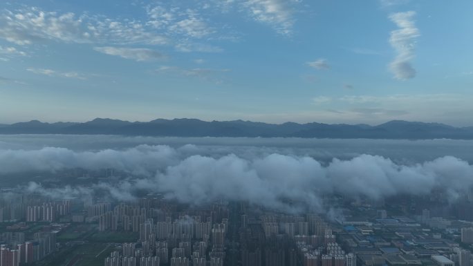 西安日出云海空景城市通用素材城市云海交通