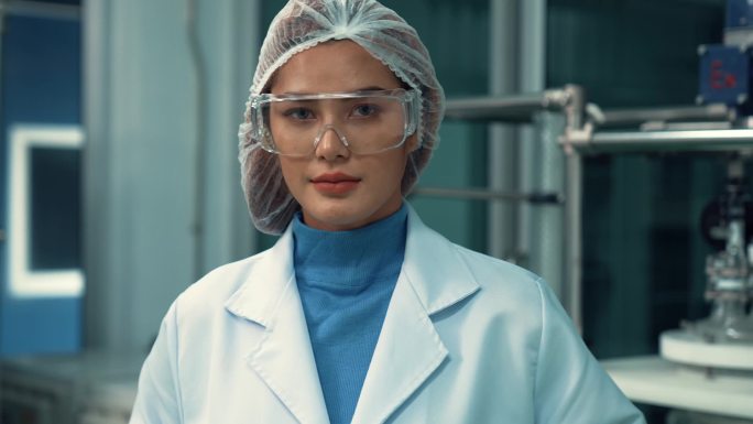 在化学和生物医学实验的治疗实验室中穿着制服的女科学家的肖像