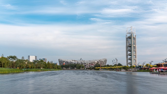 北京鸟巢湖水风光延时