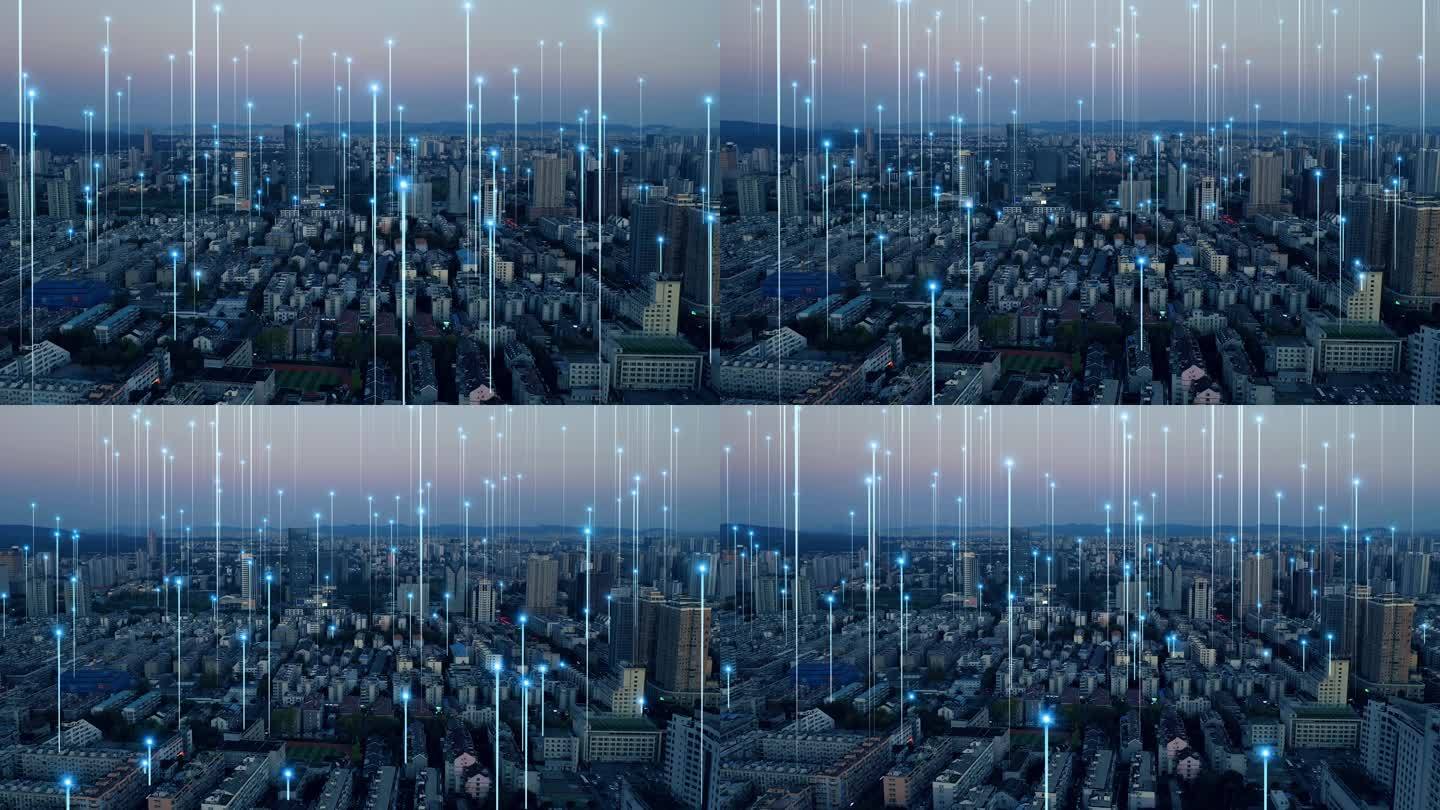 具有数据分析风格的城市视频平视显示器，网络技术概念的大数据